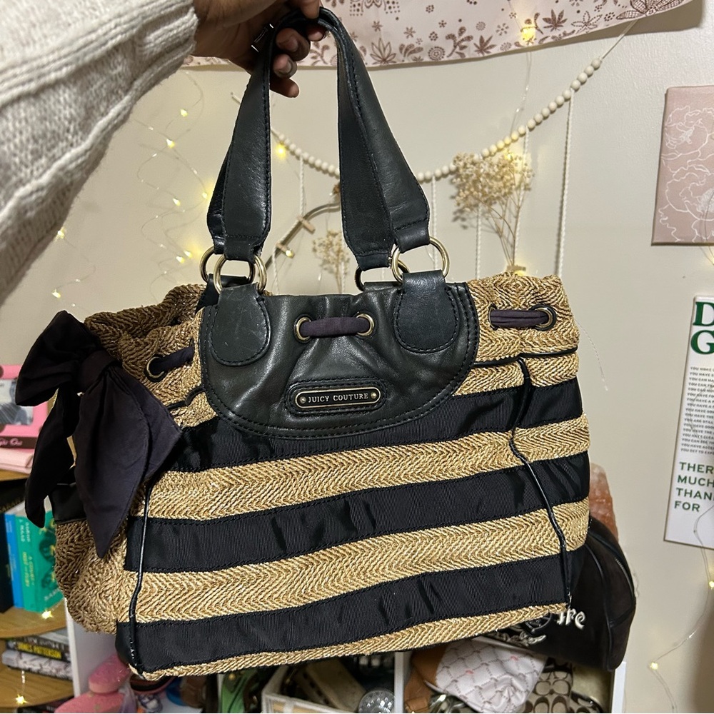 Juicy Couture Black and Gold Striped Shoulder Bag